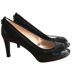 Stuart‎ Weitzman Black Patent Peep Toe Pumps Women's Size 6 M 2000 officecore